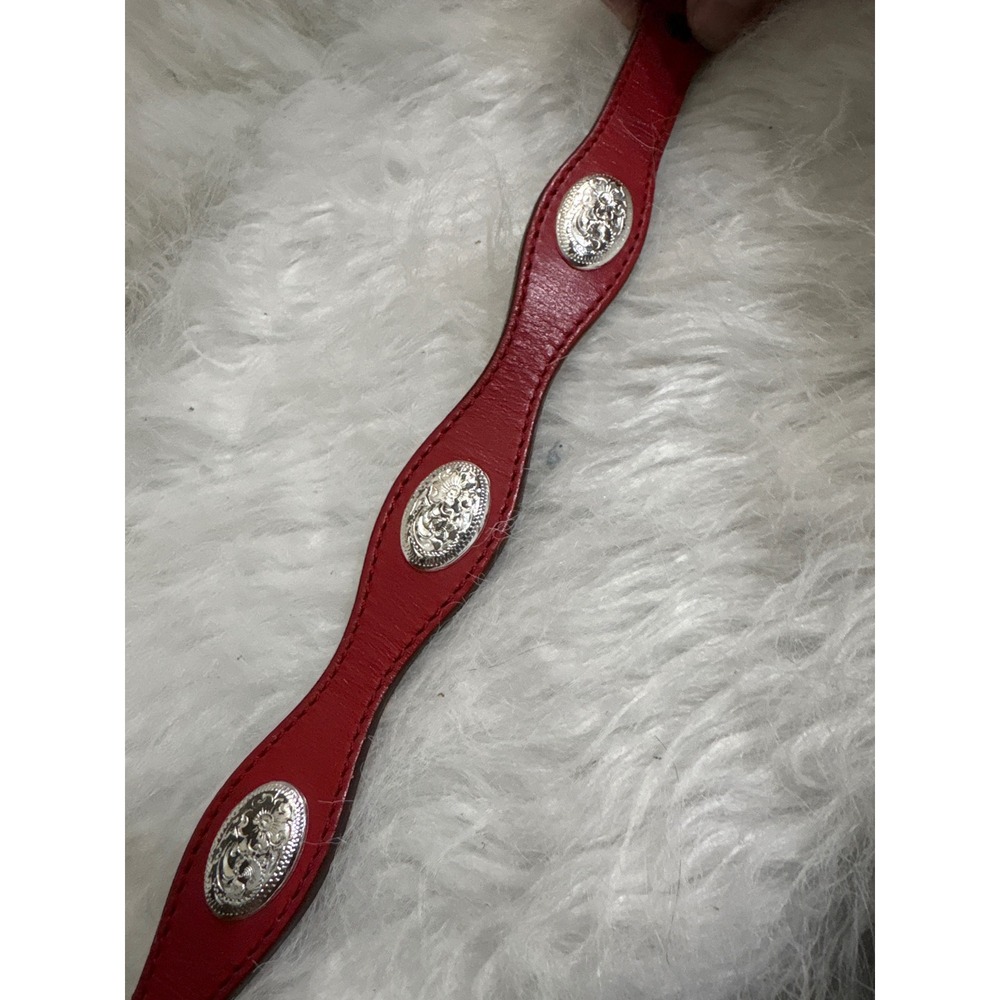 Silver Creek Classics Red Leather Western Belt Silver Floral Conchos Scalloped - Picture 5 of 10